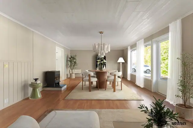 Digitalt møblert for å vise en mulig møblering av rommet.